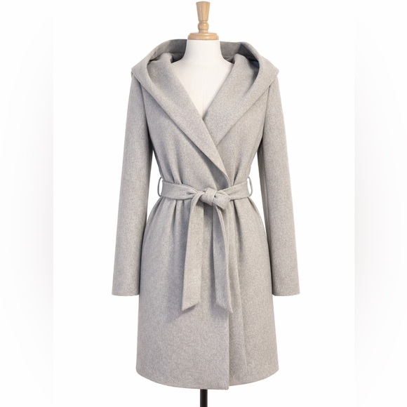 Love Tree Gray Hooded Belted Wrap Coat Minimalist Longline Jacket Size L - Picture 2 of 11